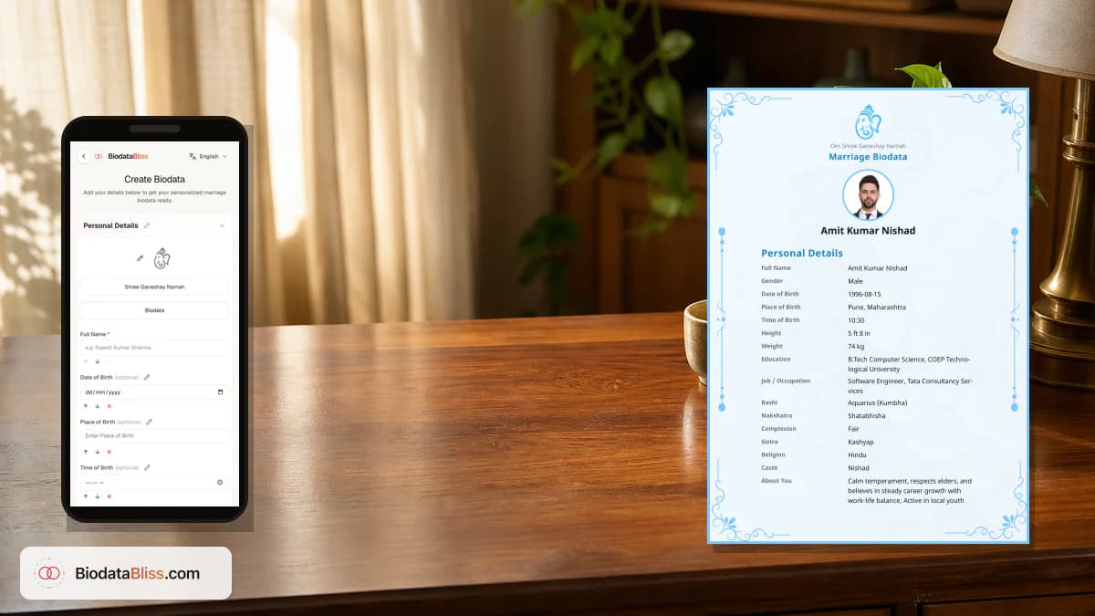 Marriage biodata salary guidance with clean profile layout