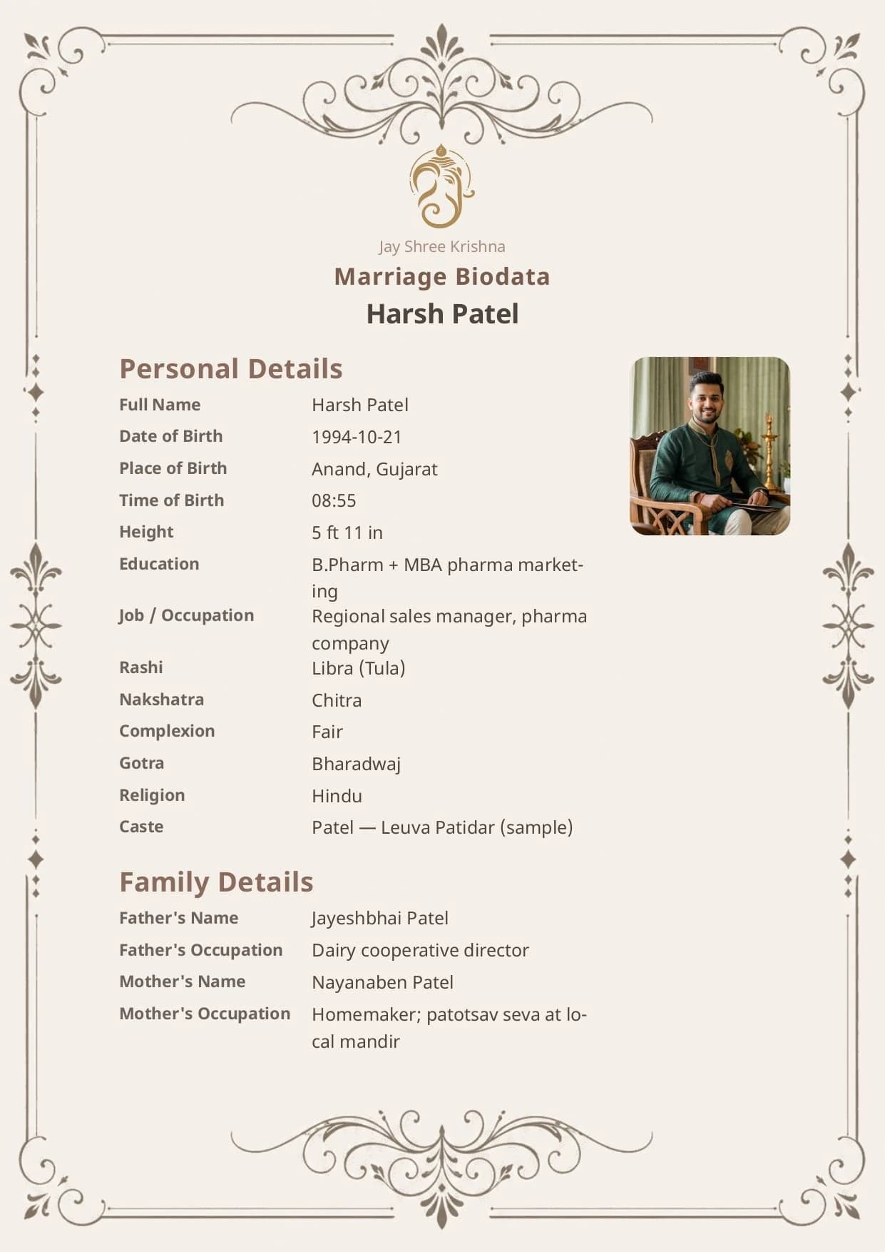 Ivory Heirloom marriage biodata template — BiodataBliss